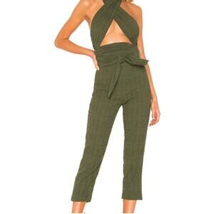 Tularosa Jamie Wrap Halter Jumpsuit - Moss Green Size XS